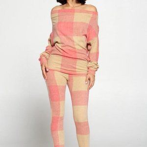 Women's Plaid Coordinated Pants Set Comfy Coral S - M